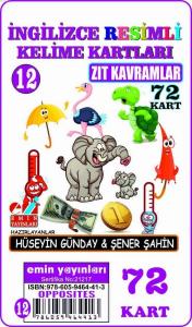 İngilizce 12. Zıt Kavramlar / Resimli Kelime Kartları 72Kart