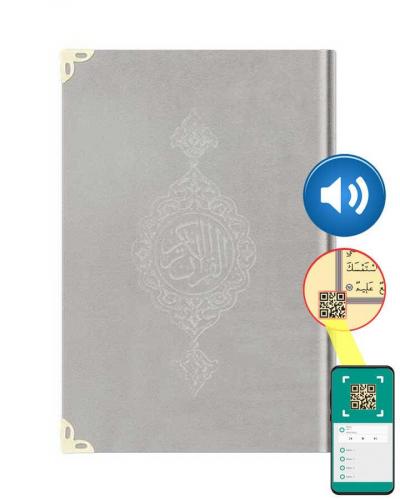 Çanta Boy Kadife Kur'an-ı Kerim (Açık Gri, Yaldızlı, Mühürlü)