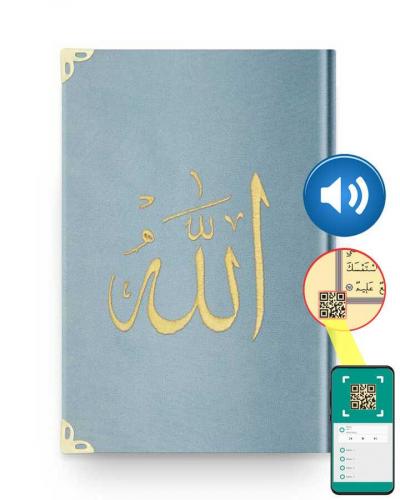 Çanta Boy Kadife Kur'an-ı Kerim (Mavi, Nakışlı, Yaldızlı, Mühürlü)