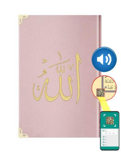 Çanta Boy Kadife Kur'an-ı Kerim (P. Pembe, Nakışlı, Yaldızlı, Mühürlü)