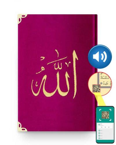 Çanta Boy Kadife Kur'an-ı Kerim (Pembe, Nakışlı, Yaldızlı, Mühürlü)