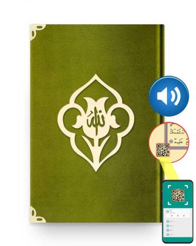 Çanta Boy Kadife Kuran-ı Kerim (Yeşil, Güllü, Mühürlü)