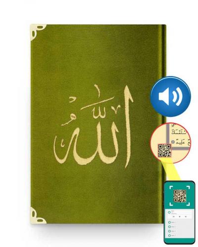 Çanta Boy Kadife Kur'an-ı Kerim (Yeşil, Nakışlı, Yaldızlı, Mühürlü)