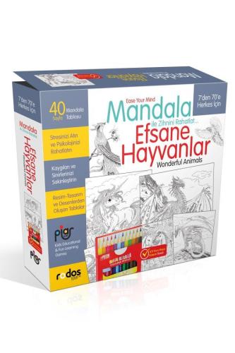 Mandala,Efsane Hayvanlar-7'den 70'e Herkes İçin-12'li Kuru Boyama Kalemi İlaveli