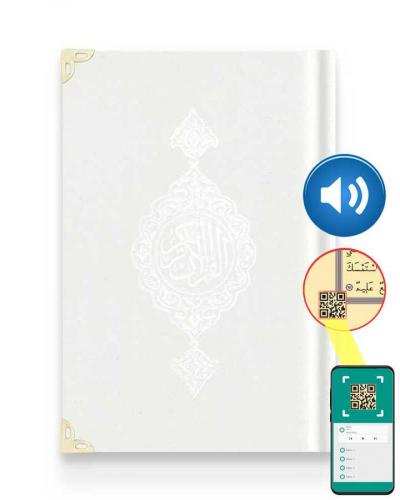 Orta Boy Kadife Kur'an-ı Kerim (Beyaz, Yaldızlı, Mühürlü)