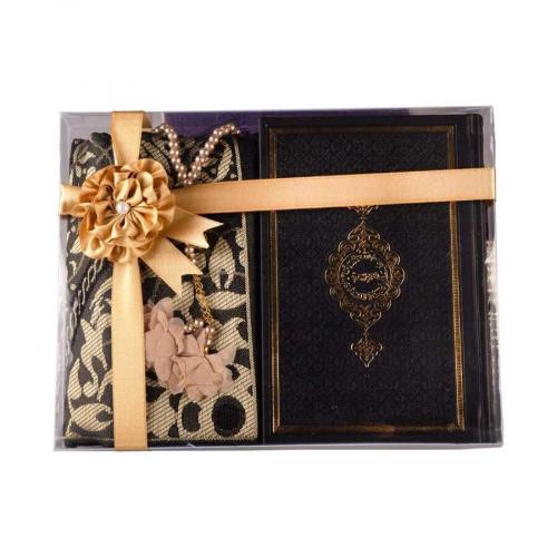 Termo Deri Hafız Boy Kuran-ı Kerim, Tesbih, Seccade Siyah Set