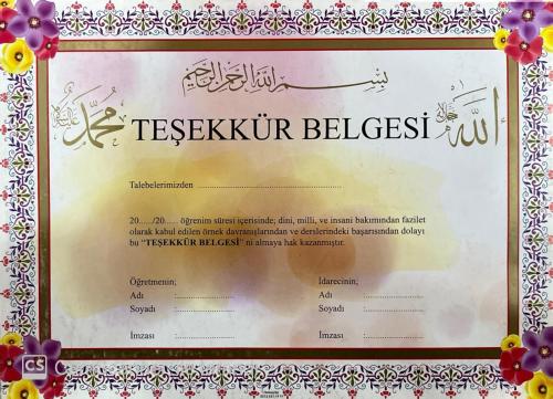 Teşekkür Belgesi